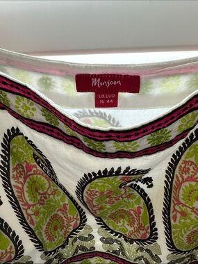 Monsoon White Sun Dress with Pink & Lime Paisley Accents